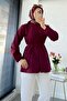 Hakim Collar Ribbed Detailed Poplin Shirt Tunic - Burgundy - 5