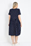 Women's Navy Blue Polka Dot Plus Size Pocket Buttoned Cotton Plus Size Short Sleeve Dress - 6