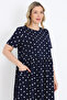 Women's Navy Blue Polka Dot Plus Size Pocket Buttoned Cotton Plus Size Short Sleeve Dress - 4