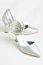 Women's Silver Semi-Closed Ankle Stone High Heel Stiletto Shoes - 2