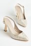 Women's Gold Open-Back Pearl Motif High Heel Stiletto - 2