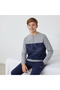 Young Men's Cotton Collared Buttoned Pocketed Gift Gray - Navy Blue Color Bottom and Top Pajama Set Al008 V2 - 7