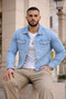 Men's Trend Casual Basic Pocket Slim Fit Blue Denim Jacket - 4