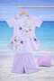 Girl's Patterned Swimsuit Set 3-Piece Set (Bathing Cap + Top + Shorts) Sea Beach Set