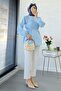 Hakim Collar Ribbed Detailed Poplin Shirt Tunic - Blue - 4