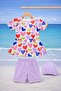 Girl's Patterned Swimsuit Set 3-Piece Set (Bathing Cap + Top + Shorts) Sea Beach Set