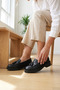 Black Printed Floater Leather Tasseled Women's Loafer Shoes Black Leather Pompom Women's Moccasin Shoes - 6