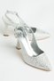 Women's Silver Open-Back Pearl Motif High Heel Stiletto - 2