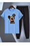 Cute Character Printed T-Shirt - Jogger T-Shirt Crew Neck Bottom Top Tracksuit Set