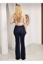 Women's Navy Blue High-Waisted Spanish-Cut Jeans/Pants - 3
