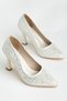Women's Cream Closed-Back Pearl Motif High Heel Stiletto - 2