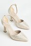 Women's Gold Semi-Closed Pearl Motif High Heel Stiletto - 2