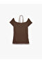Slim Fit Athlete Detailed Short Sleeve Viscose Blend Off-The-Shoulder T-Shirt - 4