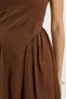 Women's standard fit regular cut cotton strap square neck pleated brown dress - 4