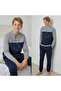 Young Men's Cotton Collared Buttoned Pocketed Gift Gray - Navy Blue Color Bottom and Top Pajama Set Al008 V2 - 6