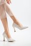 Women's Cream Closed-Back Pearl Motif High Heel Stiletto - 3