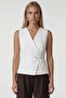White Belted Wrap Vest with Lining Inside Alc-X15468 - 3