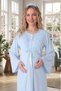 New Season Blue Summer Full Length Lace Design Short Sleeve Buttoned Maternity Maternity Dressing Gown Nightgown Set - 2