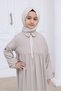 Girl's Cotton Full Length Hijab Dress with Baby Collar and Elastic Sleeves - Stone - 7