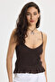 Women's Slim Fit 100% Cotton Strappy Drawstring V-Neck Brown Blouse