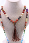 108-Piece 7 Chakra Mantra Mala Necklace - Handcrafted Knotted Meditation Necklace - with Tiger's Eye Guru Stone - 3
