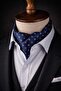 Floral Pattern Navy Blue Italian Silk Ascot Tie Sac10 - 2