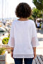 White Crew Neck 3/4 Sleeve, Sleeve and Hem with Mesh Detail Casual Muslin Oversize Woven Blouse 60 65 - 6