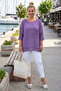 Purple Crew Neck 3/4 Sleeve, Sleeve and Hem with Mesh Detail Casual Muslin Oversize Woven Blouse 60 65 - 4