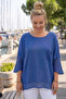Blue Crew Neck 3/4 Sleeve, Sleeve and Hem with Mesh Detail Casual Muslin Oversize Woven Blouse 60 65 - 3