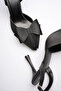 Women's Black Bow Satin Heeled Shoes Tr40Ms01A - 2