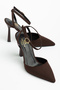 Women's Brown Satin Strappy Heeled Shoes - 3