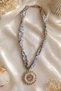 Floral Patterned Fabric & Steel Necklace |   Vintage Design with Gold Detail - 3