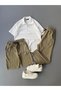 Raporlu Ottoman Fabric Green Shorts + White T-Shirt + Green Jogger 3-Piece Set - 2