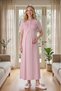 New Season Powder Maternity Jacquard Summer Full Length Shawl Collar Design Buttoned Dressing Gown Nightgown Set - 5
