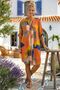 Italian Orange-Yellow-Navy Blue Judge Collar Buttoned Long Sleeve Double Pocket Fine Woven Dress 97 63 - 4