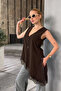 Women's Brown Asymmetrical Cut Lace Detailed Buttoned Sleeveless Long Vest - 4