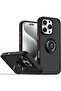 iPhone 16 Pro Max Case – Black Matte Shockproof Bumper with Metal Ring Holder Kickstand & Magnetic C
