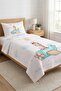 Giraffe, Airplane, Cloud Figured Single Person Pique Set - Fairytale Nordic Mint Powder Quilted Bedspread - 7