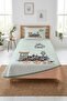 Plaid Trend Themed Children's Single Pique Set-Nostalgic Travel Nordic Mint Beige Bedspread - 2