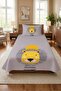 Young Pike Set with Lion Figure and Crown - Cute Safari Nordic Gray Yellow Decorative Bedspread