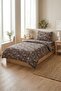 Forest Animals Deer Patterned Teenager Pike Set-Wild Nature Scandinavian Anthracite Cinnamon Bedspread - 7