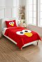 Children's Pique Set with Cute Face Figures - Cheerful Room Themed Modern Red and Yellow Quilted Bedspread - 7