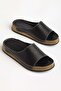 Genuine Leather Orthopedic Women's Slippers Black Thick Sole Covering with Single Tape