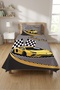 Racing Car Checkered Youth Pike Team-Speed Passionate Modern Gray Yellow Black Quilted Bedspread - 7
