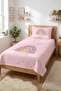Rainbow Heart Pink Single Pique Set-Fairy Tale Theme Nordic Powder Yellow Quilted Bedspread - 3