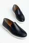 Genuine Leather Men's Casual Shoes Navy Blue Flat Sole with Metal Accessories