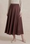 Brown Women's Flared Skirt High Waist Midi Flowy Stylish Casual Office Skirt