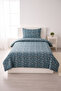 Floral Small Motif Youthful Pique Set - Elegant Botanical Modern Anthracite Blue Quilted Bedspread - 7