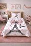 Heart Bow Eiffel Figured Baby Pique Set - Paris Themed Modern Powder Black Quilted Bedspread - 3