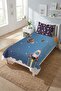 Rocket Planet Starry Baby Pique Set - Space Adventure Themed Modern Blue Orange Decorative Bedspread - 5